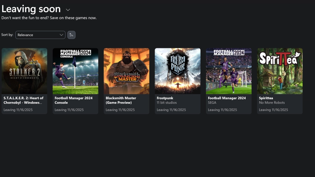 XGP公布11月离库游戏名单，《潜行者2》等游戏在列！