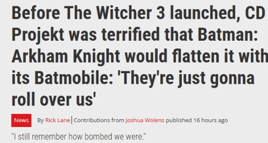 CDPR回忆《巫师3》与蝙蝠侠同期发售：当时我们曾觉得要失败了