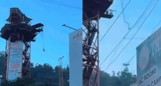 印度一名男子蹦极时绳索突发断裂现场目击者指称工作人员操作不规范