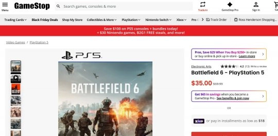 黑色星期五特惠来袭，《战地6》主机版现售价仅35美元