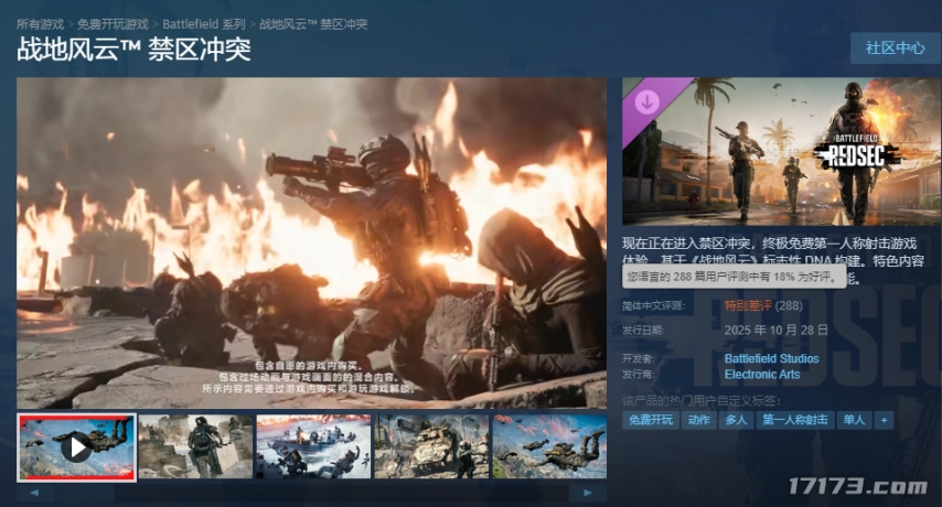 《战地6》大逃杀模式因强制任务捆绑设计，好评率低至18%，引发玩家差评轰炸