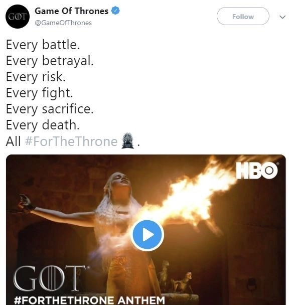 《权力的游戏》最终季预告片首次曝光明年四月正式开播