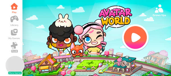 游戏启动主界面，左上角play按钮清晰标注