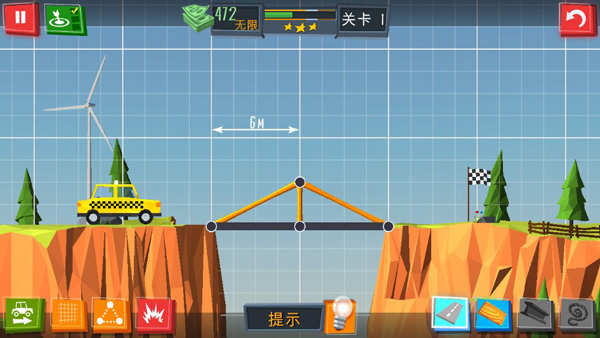 桥梁建造者第一关三星通关布局示意图