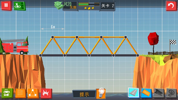 桥梁建造者第二关三星通关布局示意图