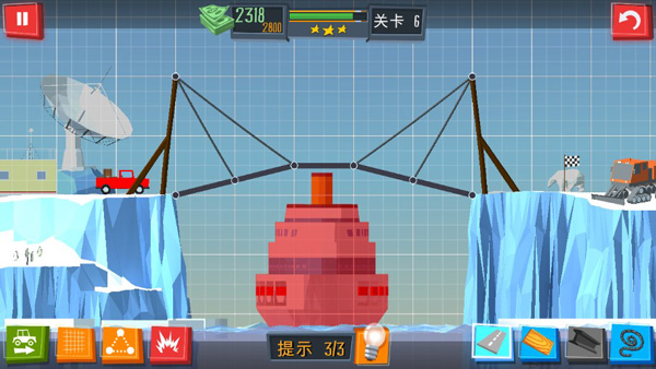 桥梁建造者第六关三星通关布局示意图