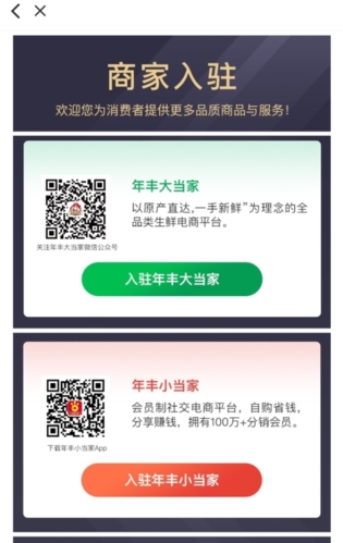 年丰大当家商家入驻类型选择页面