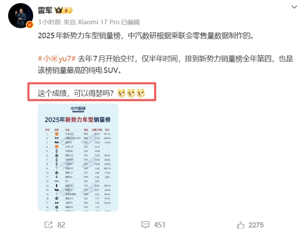 大家来看看图里的内容！雷军问：取得这样的成绩，能小小炫耀一下吗