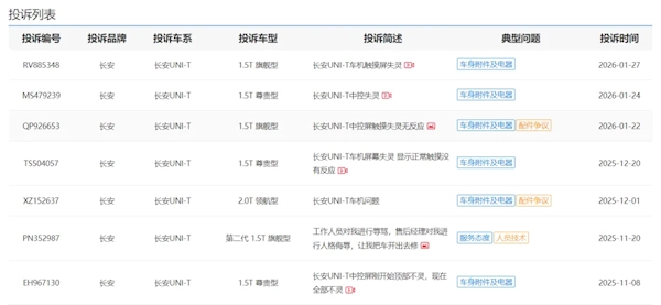 长安UNI-T车机中控触摸屏出现失灵问题！众多车主集中反映：刚过质保期故障就显现