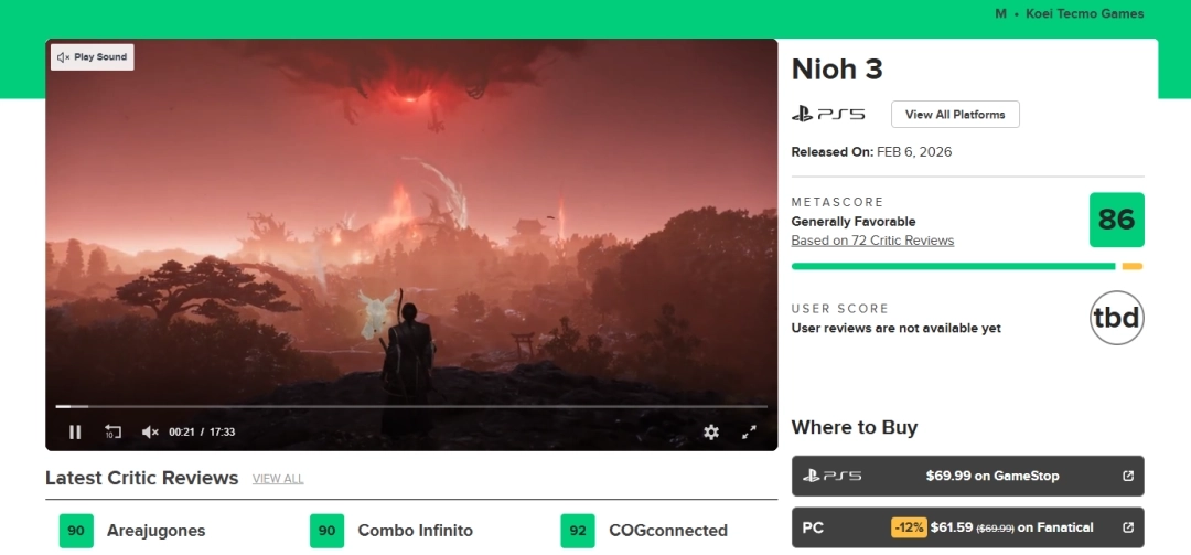 《仁王3》在M站收获86分均分，被赞为系列集大成的巅峰之作，是该系列中最出色的一作！(《仁王3》在m站能玩吗)