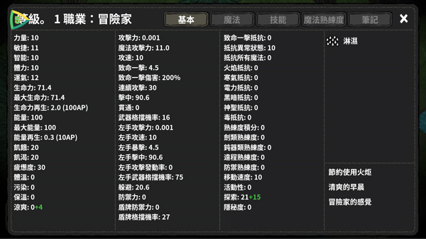 黑暗荒野1汉化版角色属性界面图