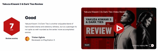 IGN为《如龙极3》打出7分：硬派质感与荒诞美学的愉悦碰撞！