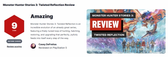 IGN為《怪物獵人物語3：命運雙龍》打出9分，該作榮登系列最佳寶座