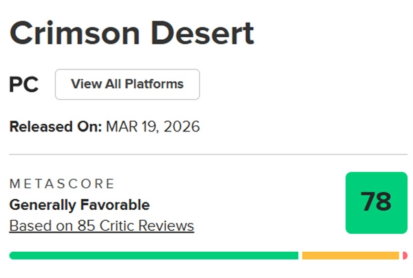 《红色沙漠》媒体评分新鲜出炉！M站拿到78分，优点挺多，可缺点也不小！