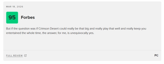 《红色沙漠》获福布斯95分好评，编辑坦言尚未通关游戏