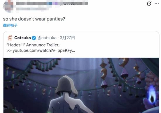 被IGN评为10分神作的《哈迪斯2》推出新预告，女主因下身未着衣物的设计遭到网友吐槽
