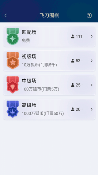 野狐围棋飞刀模式场次选择界面示意图
