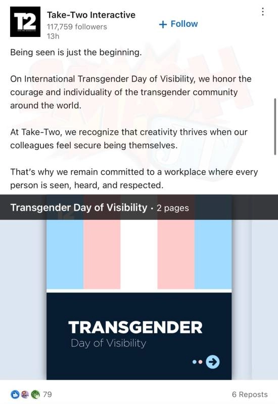 《GTA6》要凉了？R星母公司发文庆祝跨性别节日！