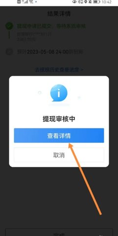 达达骑士应用提现审核中提示页面
