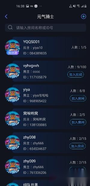 贝锐蒲公英联机房间列表界面