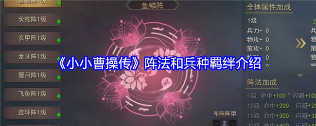 《小小曹操传》中阵法与兵种羁绊的详细介绍