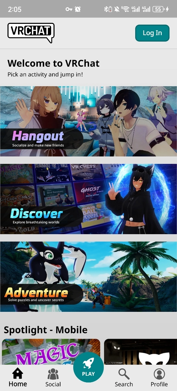 VRchat登录页面
